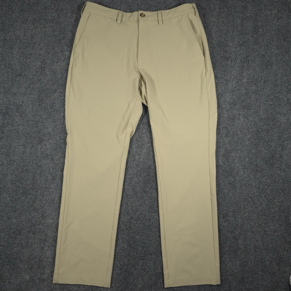 Donald Ross Flat Front Performance Pants Mens 34x32 Beige Thistle Stretch Golf